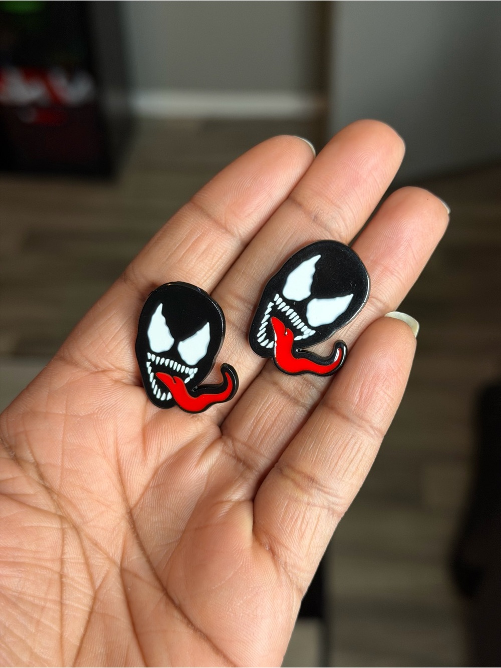 Kids Black & Red Venom Face Enamel Pins - Set of 2